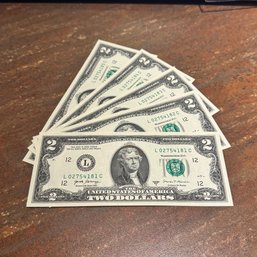 (5)  2017-A $2 Bills - Uncirculated & Consecutive