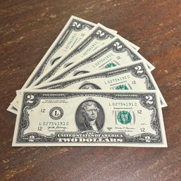 (5)  2017-A $2 Bills - Uncirculated & Consecutive