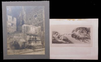 The Creation Of Adam And The Fontana Marcella In Assisi