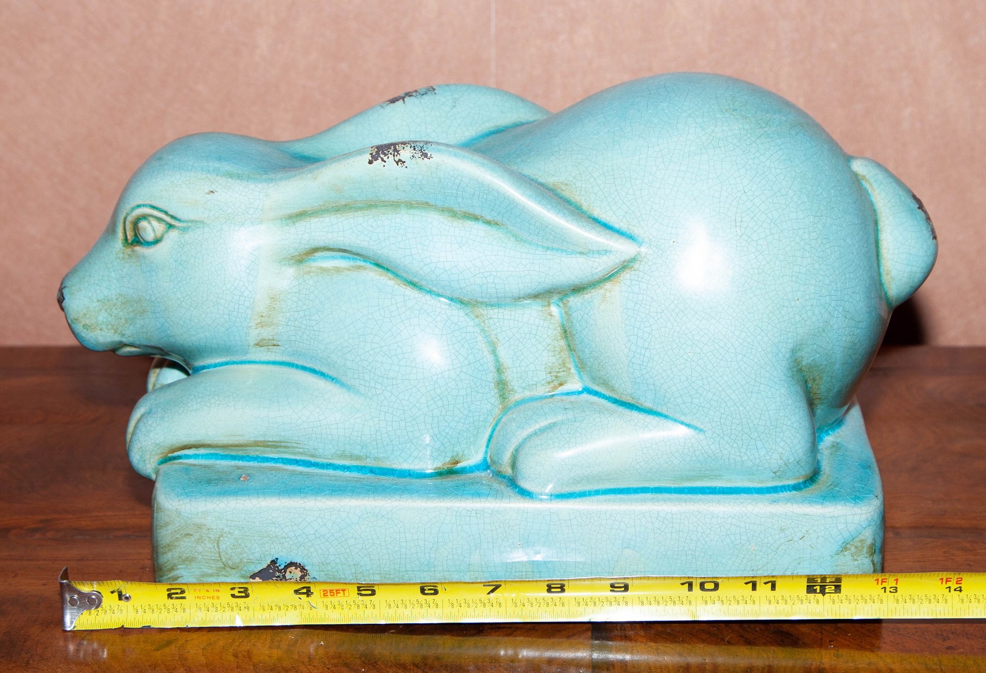Large Chinese Inspired Turquoise Glazed Rabbit Ceramic Figurine 56108
