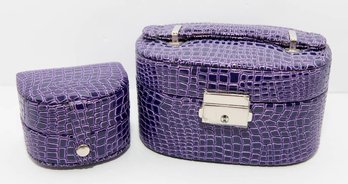 Matching Set Of Purple Faux Crocodile-patterned Jewelry Organizers