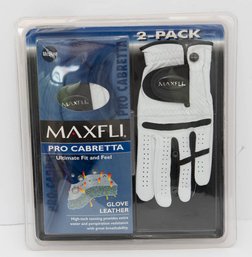 New In Package Maxfli Pro Cabretta Golf Gloves, Featured In A 2-pack With A White Leather Design