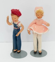 Vintage Miniature Folk Art Clay Dolls, Famously Handmade In France By Santos D'Art Provence