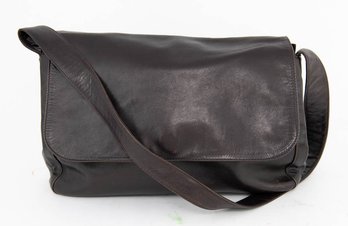 Vintage Neiman Marcus Dark Brown Leather Messenger/shoulder Bag Handcrafted With A Minimal Flap-over Design