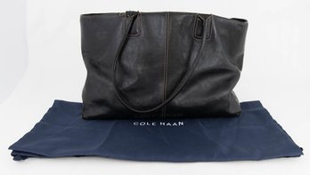 Black Cole Haan Leather Tote Bag With Contrast Stitching