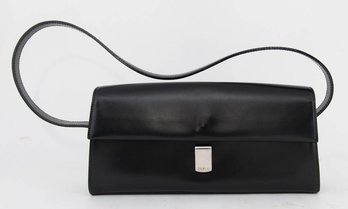 Vintage Furla Black Leather Shoulder Bag With A Silver-tone Metal Clasp