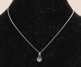 Sterling Silver  Dainty Teardrop Austrian Crystal Necklace
