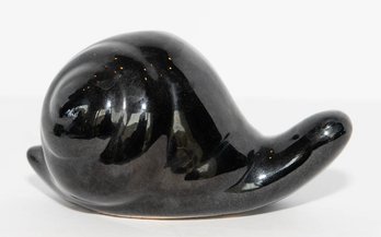 Vintage Van Briggle Art Pottery Snail Figurine Finished In A Sleek, High-gloss Black Glaze