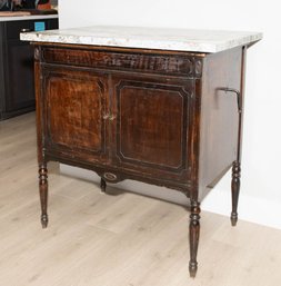 Early 20th-century Floor Console Gramophone Or Phonograph Cabinet Repurposed As Antique Marble-top Commo