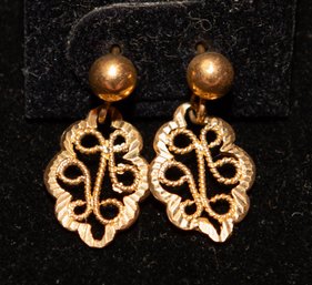 Vintage 14k Yellow Gold Filigree Drop Earrings Stamped Or Manufactured In Turkey 1.3 Grams