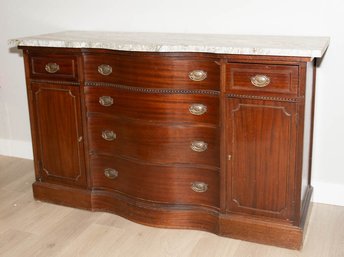 Vintage Mahogany Serpentine-front Buffet Or Sideboard, Likely Produced By Drexel Furniture During The Mid-20th