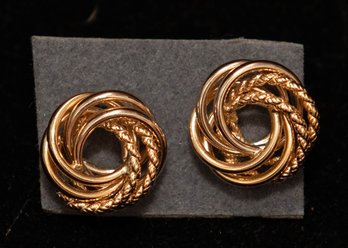14k Gold Earrings Knotted Design With Twisted Rope And Smooth Metallic Bands 2.43 Grams
