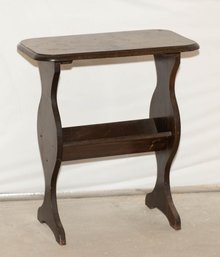 Vintage Dark Wood Side Table With A Built-in Lower Magazine And Book Trough