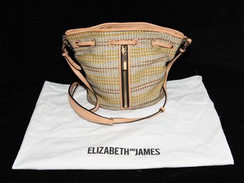 Elizabeth And James Woven Multi-color Fabric Bucket Bag With Tan Leather Trim