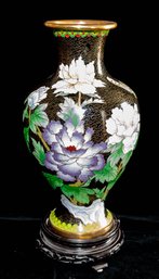Vintage Chinese Cloisonne Vase, Typically Featuring Intricate Enamel Work On A Metal Body 15 Inch