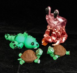 Collection Of 3D-print Articulated Metallic Red Hermit Crab, Green Alligator/Crocodile, Baby Turtles/Tortoises