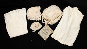 Antique Or Vintage Baby And Other Clothing Featuring Crochet And Silk Caps
