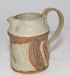 1976 Artist Signed Handmade Studio Art Pottery Pitcher In Earthy Tones Of Cream And Brown