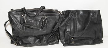 Two Perlina New York Black Leather Ladies Shoulder Tote And Laptop Travel Bag