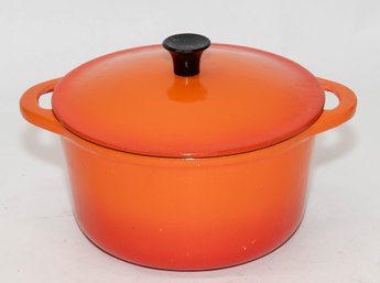 Vintage Flame Orange Round Enameled Cast Iron Dutch Oven Possibly Casron