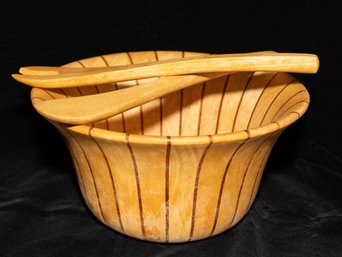 Vintage Mid-Century Modern Dansk Tulip Salad Bowl With Matching Serving Utensils