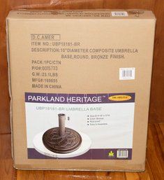 NIB D.C. America Parkland Heritage Composite Umbrella Base (Model: UBP18181-BR), Featuring A 18-inch Round Des