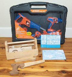 The Home Depot Deluxe Power Tool Set, A Pretend Play Construction Kit And Fisher Price Wooden Tool Box