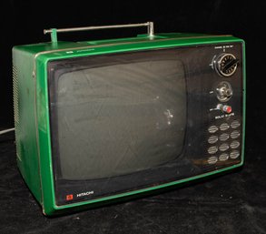 Vintage Hitachi P-32-311 Portable Black And White Television, A Notable Example Of Early 1970s Space Age Prod