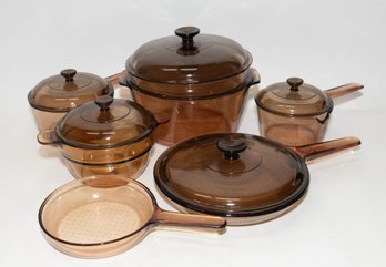 Vintage Corning Visions Amber Glass Cookware Pieces