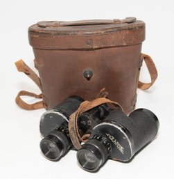 Vintage World War II-era Military Binoculars With Their Original Leather Carrying Case