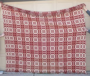 Vintage Red And White Overshot Coverlet
