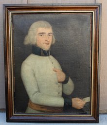 18th-century Oil Portrait Depicts An Unidentified Gentleman, Likely A Military Officer, Dressed In A Distinct