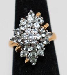 Vintage Gold Tone Rhinestone Cluster Cocktail Ring Size 6.75