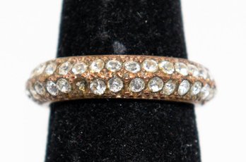 Vintage Pave Dome Ring, Featuring Two Dense Rows Of Round-cut Glass Rhinestones Size 6.75