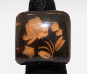 Reverse-carved Lucite Statement Ring,  'root Beer' Or Tortoiseshell Lucitie Size 5.5