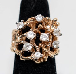 Vintage 18K Heavy Gold Electroplate (HGE) Ring Brutalist, Coral-like Organic Design Size 6