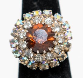 Vintage Kandell & Marcus N.Y Multi-tiered Rhinestone Costume Ring Size 7.75