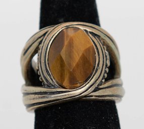 Lia Sophia 'Canyon' Ring Features A Faceted Tiger's Eye Stone Set In A Textured Gold-tone Band Size 7