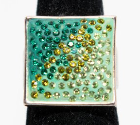 Vintage Silver-tone Rhinestone Ombr Chunky Ring Size 5.75