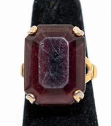 Vintage Avon Gold-tone Statement Ring Featuring A Large, Prong-set Emerald-cut Burgundy Glass Stone Size 6