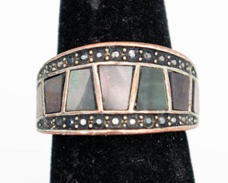 Lia Sophia 'Cosmos' Ring Matte Gold-tone Setting Inlaid With Genuine Abalone Panels And Cut Crystals Size 7.7