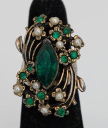 Vintage Costume Jewelry Cocktail Ring, Beautifully Styled With A Botanical Or Floral Cluster Design