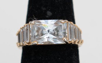 Vintage Art Deco-style Cocktail Ring Featuring A Prominent Large Rectangular Step-cut Crystal Or Cubic Zirconi