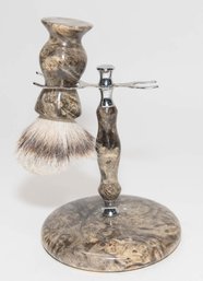 Faux Marble Shaving Brush And Stand