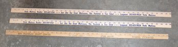 Vintage Wooden Advertising Yardsticks Feature Local Business Branding From Longmont And Boulder, Colorado.