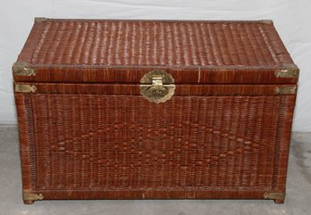 Vintage Chinoiserie Rattan And Woven Wicker Storage Trunk