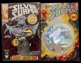 Two Iconic Milestone Issues From The Third Volume Of Marvel's The Silver Surfer Series Gimmick Covers