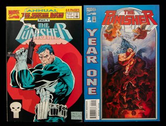 Two Vintage Marvel Comic Books Featuring The Punisher, Frank Castle