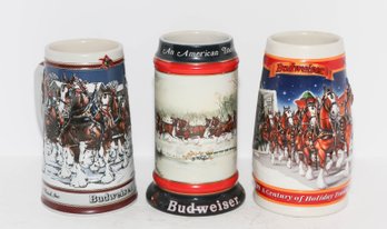 Three Anheuser-Busch Budweiser Holiday Steins 1989, 1990 And 1999