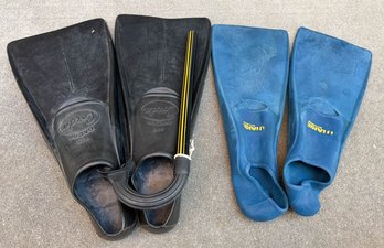 Full-foot Vintage Swim Fins Alongside A Snorkel